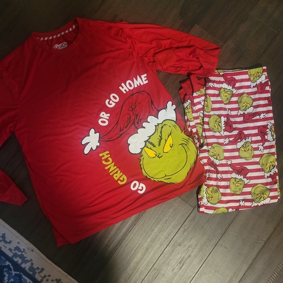 Dr. Seuss Other - Grinch Christmas PJ Jogger Pants Top UNISEX L 42-44 Stripe
